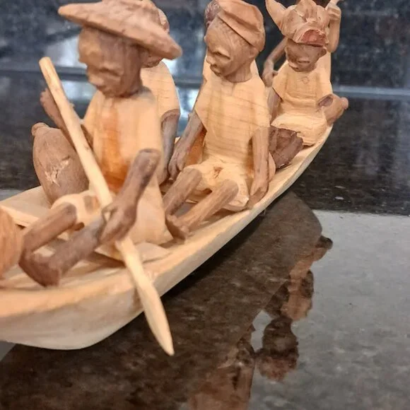 Folk Art Sculpture Carving Ghanaian Boat People (6) Vintage, 12 inches - Picture 12 of 13